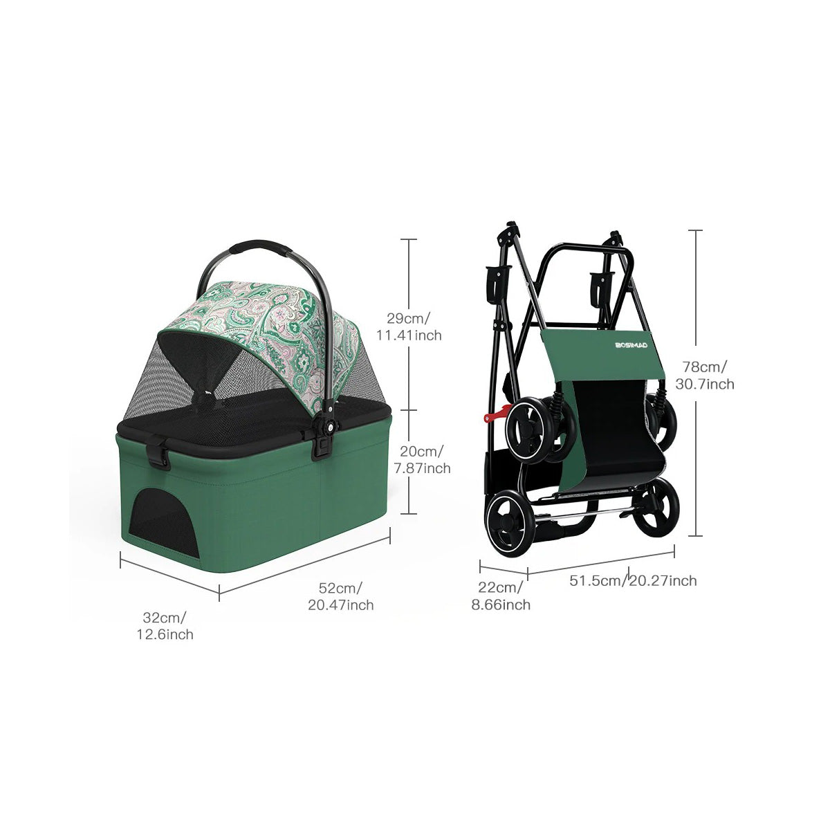 Taihe Foldable Dog & Cat Stroller with Detachable Carrier and Storage