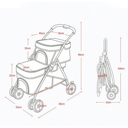 Double Pet Stroller for 2 Dogs & Cats – Foldable Travel Carrier Pram with Shock Absorption