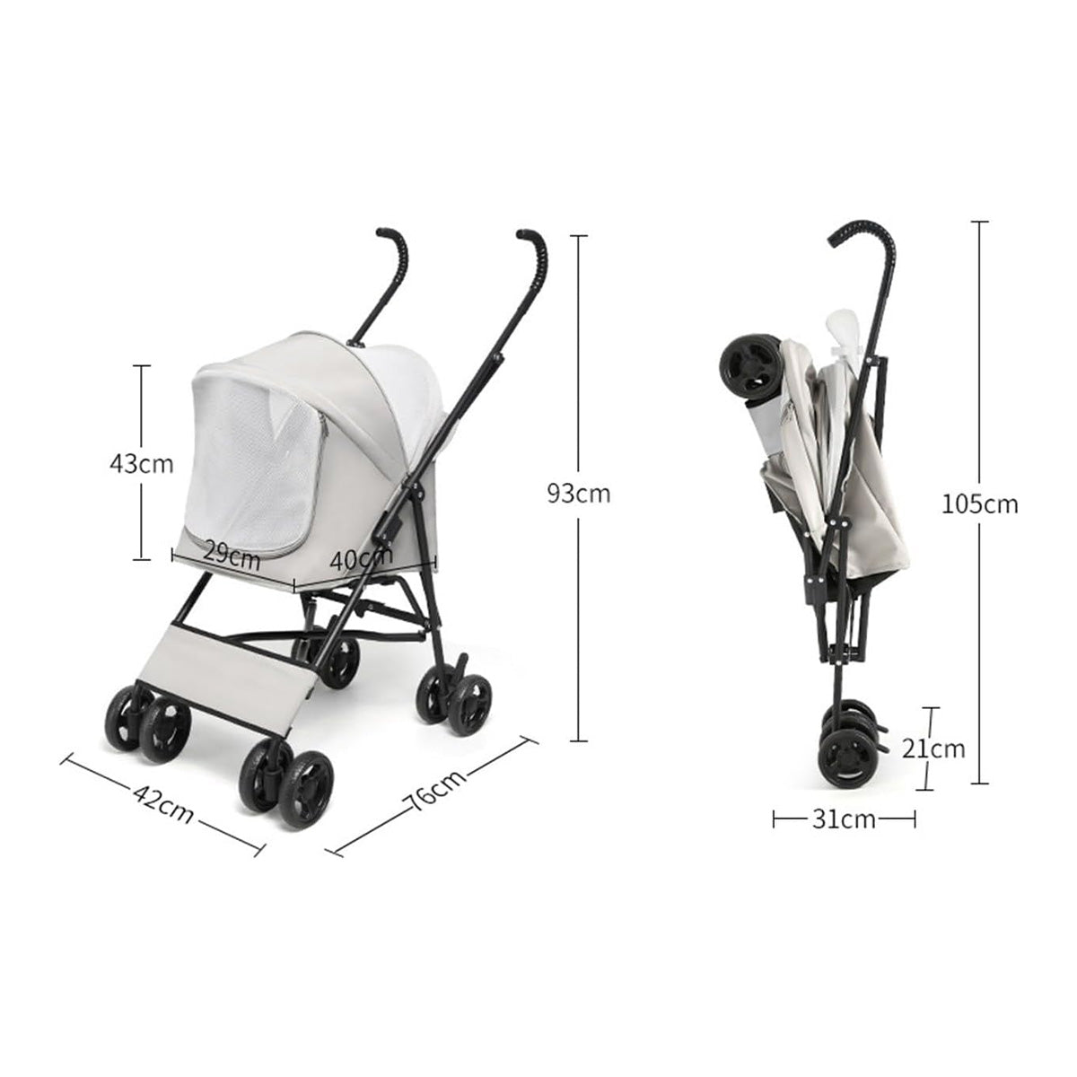 Taihe Foldable Pet Stroller w/Storage Basket, Safety Belt & 4 Wheels