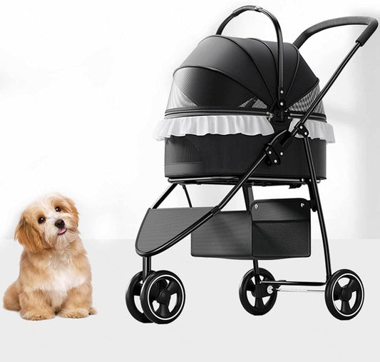 3-in-1 Foldable Pet Stroller w/Detachable Carrier & Car Seat