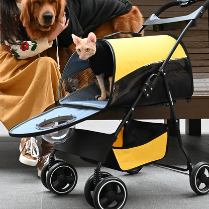 Folding Pet Stroller – 4-Wheel Portable Pushchair with Storage Basket for Dogs & Cats