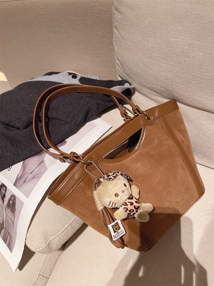 Vintage Suede-Look Large Capacity Tote Bag for Women - 2024 Fall Fashion Commuter Shoulder Bag