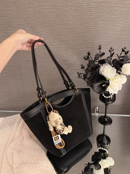 Vintage Suede-Look Large Capacity Tote Bag for Women - 2024 Fall Fashion Commuter Shoulder Bag