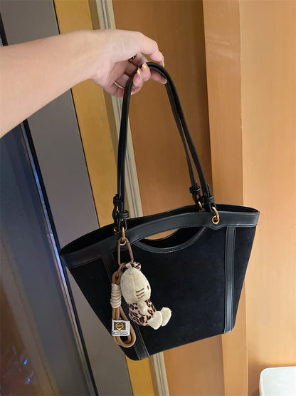 Vintage Suede-Look Large Capacity Tote Bag for Women - 2024 Fall Fashion Commuter Shoulder Bag