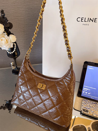 Luxury Quilted Chain Shoulder Bag for Women 2024 - Chic and Versatile Single-Strap Crossbody Hobo Bag