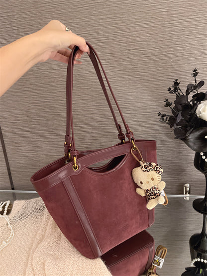 Vintage Suede-Look Large Capacity Tote Bag for Women - 2024 Fall Fashion Commuter Shoulder Bag