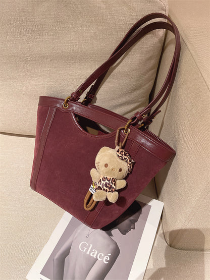 Vintage Suede-Look Large Capacity Tote Bag for Women - 2024 Fall Fashion Commuter Shoulder Bag