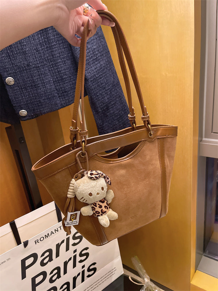 Vintage Suede-Look Large Capacity Tote Bag for Women - 2024 Fall Fashion Commuter Shoulder Bag