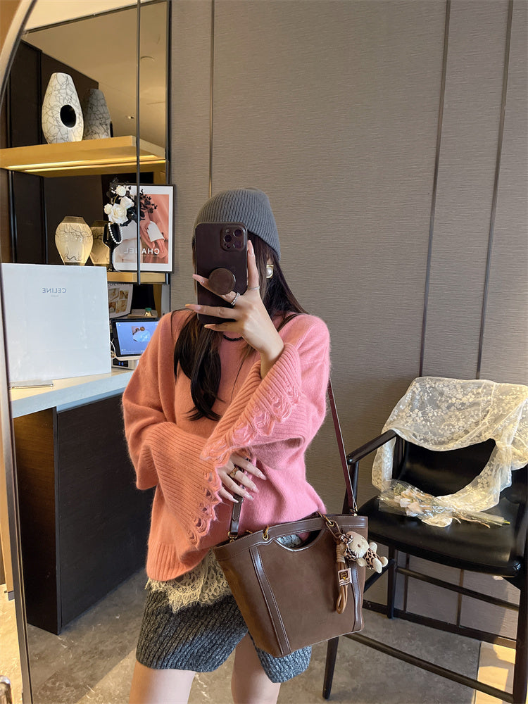 Vintage Suede-Look Large Capacity Tote Bag for Women - 2024 Fall Fashion Commuter Shoulder Bag