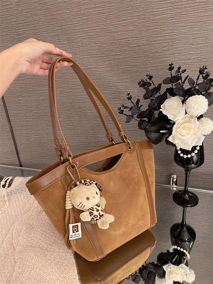 Vintage Suede-Look Large Capacity Tote Bag for Women - 2024 Fall Fashion Commuter Shoulder Bag