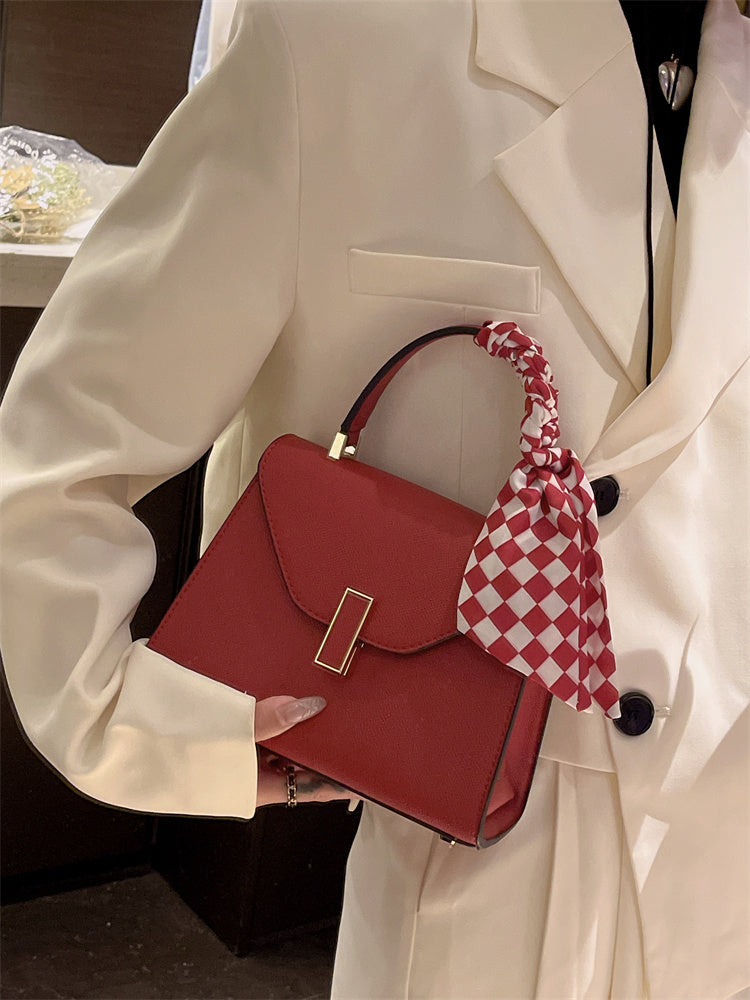 Kelly Bag with High-End Texture - Versatile Silk Scarf Handle Shoulder & Crossbody Wedding Bag