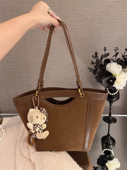 Vintage Suede-Look Large Capacity Tote Bag for Women - 2024 Fall Fashion Commuter Shoulder Bag