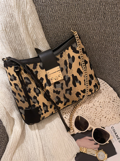 Vintage Leopard Print Large Capacity Tote Bag - 2024 New Women's Unique Design Crossbody and Commuter Bag